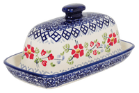 A picture of a Polish Pottery American Butter Dish (Floral Grid) | M074U-TAB2 as shown at PolishPotteryOutlet.com/products/american-butter-dish-floral-grid