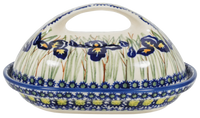 A picture of a Polish Pottery Fancy Butter Dish (Iris) | M077S-BAM as shown at PolishPotteryOutlet.com/products/the-fancy-butter-dish-iris