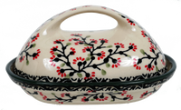 A picture of a Polish Pottery Fancy Butter Dish (Cherry Blossom) | M077S-DPGJ as shown at PolishPotteryOutlet.com/products/the-fancy-butter-dish-cherry-blossom