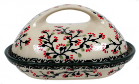 Polish Pottery Fancy Butter Dish (Cherry Blossom) | M077S-DPGJ Additional Image at PolishPotteryOutlet.com
