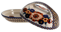 A picture of a Polish Pottery Fancy Butter Dish (Bouquet in a Basket) | M077S-JZK as shown at PolishPotteryOutlet.com/products/fancy-butter-dish-bouquet-in-a-basket-m077s-jzk