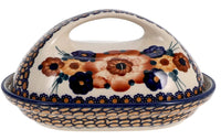 A picture of a Polish Pottery Fancy Butter Dish (Bouquet in a Basket) | M077S-JZK as shown at PolishPotteryOutlet.com/products/fancy-butter-dish-bouquet-in-a-basket-m077s-jzk