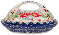 A picture of a Polish Pottery Fancy Butter Dish (Floral Fantasy) | M077S-P260 as shown at PolishPotteryOutlet.com/products/the-fancy-butter-dish-floral-fantasy