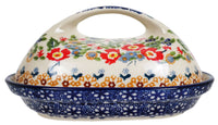 A picture of a Polish Pottery Fancy Butter Dish (Poppy Persuasion) | M077S-P265 as shown at PolishPotteryOutlet.com/products/the-fancy-butter-dish-poppy-persuasion