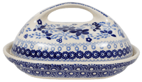 A picture of a Polish Pottery Fancy Butter Dish (Duet in Blue) | M077S-SB01 as shown at PolishPotteryOutlet.com/products/the-fancy-butter-dish-duet-in-blue