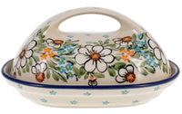 A picture of a Polish Pottery Fancy Butter Dish (Daisy Bouquet) | M077S-TAB3 as shown at PolishPotteryOutlet.com/products/fancy-butter-dish-daisy-bouquet-m077s-tab3