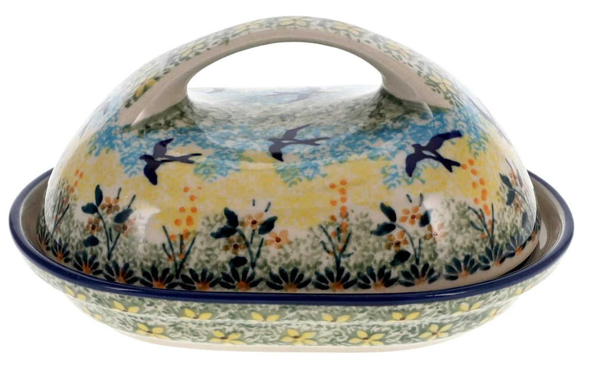 Butter Dish, Fancy, 5" x 7" in "Soaring Swallows" by Manufaktura | M077S-WK57