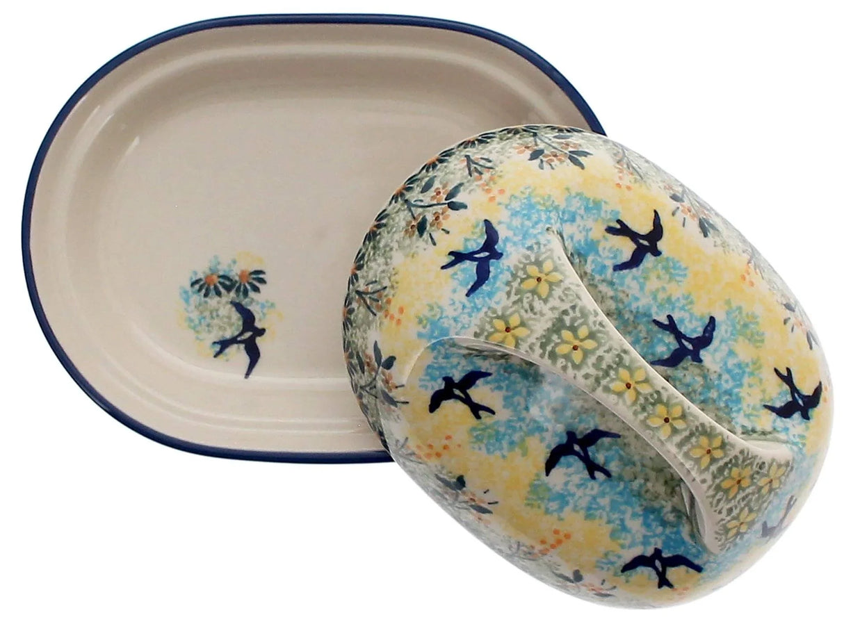 Butter Dish, Fancy, 5" x 7" in "Soaring Swallows" by Manufaktura | M077S-WK57