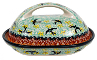 A picture of a Polish Pottery The Fancy Butter Dish (Capistrano) | M077S-WK59 as shown at PolishPotteryOutlet.com/products/the-fancy-butter-dish-capistrano