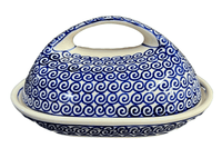 A picture of a Polish Pottery Fancy Butter Dish (Riptide) | M077T-63 as shown at PolishPotteryOutlet.com/products/the-fancy-butter-dish-riptide