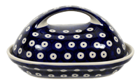 A picture of a Polish Pottery Fancy Butter Dish (Dot to Dot) | M077T-70A as shown at PolishPotteryOutlet.com/products/the-fancy-butter-dish-dot-to-dot