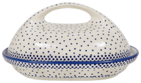 A picture of a Polish Pottery Fancy Butter Dish (Misty Blue) | M077U-61A as shown at PolishPotteryOutlet.com/products/the-fancy-butter-dish-misty-blue