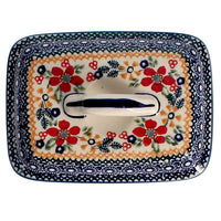 A picture of a Polish Pottery Butter Box (Ruby Bouquet) | M078S-DPCS as shown at PolishPotteryOutlet.com/products/butter-box-ruby-bouquet