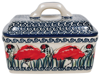 A picture of a Polish Pottery Butter Box (Poppy Paradise) | M078S-PD01 as shown at PolishPotteryOutlet.com/products/butter-box-poppy-paradise