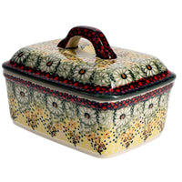 A picture of a Polish Pottery Butter Box (Sunshine Grotto) | M078S-WK52 as shown at PolishPotteryOutlet.com/products/butter-box-sunshine-grotto