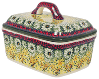 A picture of a Polish Pottery Butter Box (Sunshine Grotto) | M078S-WK52 as shown at PolishPotteryOutlet.com/products/butter-box-sunshine-grotto