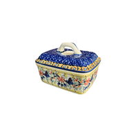 A picture of a Polish Pottery Butter Box (Butterfly Bliss) | M078S-WK73 as shown at PolishPotteryOutlet.com/products/butter-box-butterfly-bliss-m078s-wk73