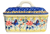 A picture of a Polish Pottery Butter Box (Butterfly Bliss) | M078S-WK73 as shown at PolishPotteryOutlet.com/products/butter-box-butterfly-bliss-m078s-wk73
