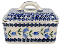 A picture of a Polish Pottery Butter Box (Lily of the Valley) | M078T-ASD as shown at PolishPotteryOutlet.com/products/butter-box-lily-of-the-valley