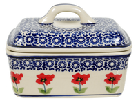 A picture of a Polish Pottery Butter Box (Poppy Garden) | M078T-EJ01 as shown at PolishPotteryOutlet.com/products/butter-box-poppy-garden