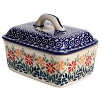 A picture of a Polish Pottery Butter Box (Flower Power) | M078T-JS14 as shown at PolishPotteryOutlet.com/products/butter-box-flower-power-m078t-js14