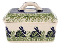 A picture of a Polish Pottery Butter Box (Bunny Love) | M078T-P324 as shown at PolishPotteryOutlet.com/products/butter-box-bunny-love