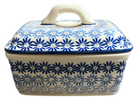 A picture of a Polish Pottery Butter Box (Dusty Daisy Chain) | M078U-AS55 as shown at PolishPotteryOutlet.com/products/butter-box-dust-daisy-chain-m078u-as55