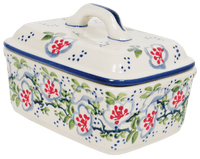 A picture of a Polish Pottery Butter Box (Flowers & Lace) | M078U-P372 as shown at PolishPotteryOutlet.com/products/butter-box-flowers-lace