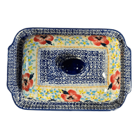 A picture of a Polish Pottery Butter Dish W/Handles (Brilliant Wreath) | M080S-WK78 as shown at PolishPotteryOutlet.com/products/butter-dish-w-handles-brilliant-wreath-m080s-wk78
