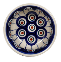 A picture of a Polish Pottery 3.5" Bowl (Peacock in Line) | M081T-54A as shown at PolishPotteryOutlet.com/products/35-bowls-peacock-in-line
