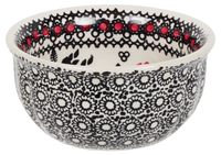 A picture of a Polish Pottery 4.5" Bowl (Duet in Black & Red) | M082S-DPCC as shown at PolishPotteryOutlet.com/products/4-5-bowl-duet-in-black-red