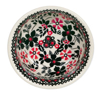 A picture of a Polish Pottery 4.5" Bowl (Duet in Black & Red) | M082S-DPCC as shown at PolishPotteryOutlet.com/products/4-5-bowl-duet-in-black-red