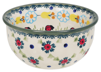 A picture of a Polish Pottery 4.5" Bowl (Lady Bugs) | M082T-IF45 as shown at PolishPotteryOutlet.com/products/45-bowls-lady-bugs