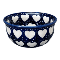 A picture of a Polish Pottery 4.5" Bowl (Sea of Hearts) | M082T-SEA as shown at PolishPotteryOutlet.com/products/4-5-bowl-sea-of-hearts-m082t-sea