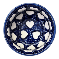 A picture of a Polish Pottery 4.5" Bowl (Sea of Hearts) | M082T-SEA as shown at PolishPotteryOutlet.com/products/4-5-bowl-sea-of-hearts-m082t-sea
