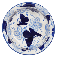 A picture of a Polish Pottery 4.5" Bowl (Blue Butterfly) | M082U-AS58 as shown at PolishPotteryOutlet.com/products/4-5-bowl-blue-butterfly