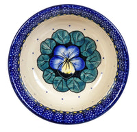 A picture of a Polish Pottery 5.5" Bowl (Pansies) | M083S-JZB as shown at PolishPotteryOutlet.com/products/55-bowls-pansies