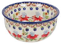 A picture of a Polish Pottery 5.5" Bowl (Mediterranean Blossoms) | M083S-P274 as shown at PolishPotteryOutlet.com/products/55-bowls-mediterranean-blossoms