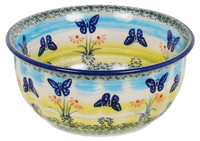 A picture of a Polish Pottery 5.5" Bowl (Butterflies in Flight) | M083S-WKM as shown at PolishPotteryOutlet.com/products/55-bowls-butterflies-in-flight