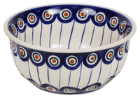 A picture of a Polish Pottery 5.5" Bowl (Peacock in Line) | M083T-54A as shown at PolishPotteryOutlet.com/products/55-bowls-peacock-in-line