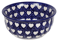 A picture of a Polish Pottery 5.5" Bowl (Torrent of Hearts) | M083T-SEM as shown at PolishPotteryOutlet.com/products/55-bowls-torrent-of-hearts