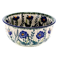A picture of a Polish Pottery 5.5" Bowl (Bouncing Blue Blossoms) | M083U-IM03 as shown at PolishPotteryOutlet.com/products/5-5-bowl-bouncing-blue-blossoms