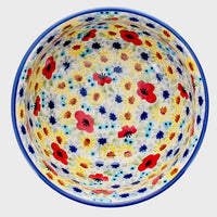 A picture of a Polish Pottery 6.5" Bowl (Sunlit Blossoms) | M084S-AS62 as shown at PolishPotteryOutlet.com/products/6-5-bowl-sunlit-blossoms