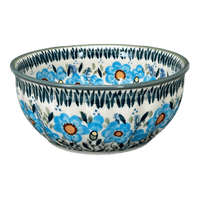 A picture of a Polish Pottery 6.5" Bowl (Baby Blue Blossoms) | M084S-JS49 as shown at PolishPotteryOutlet.com/products/6-5-bowl-baby-blue-blossoms-m084s-js49