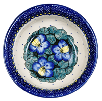 A picture of a Polish Pottery 6.5" Bowl (Pansies) | M084S-JZB as shown at PolishPotteryOutlet.com/products/65-bowls-pansies