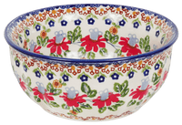 A picture of a Polish Pottery 6.5" Bowl (Mediterranean Blossoms) | M084S-P274 as shown at PolishPotteryOutlet.com/products/65-bowls-mediterranean-blossoms