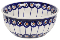 A picture of a Polish Pottery 6.5" Bowl (Peacock in Line) | M084T-54A as shown at PolishPotteryOutlet.com/products/65-bowls-peacock-in-line