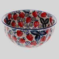 A picture of a Polish Pottery 6.5" Bowl (Strawberry Fields) | M084U-AS59 as shown at PolishPotteryOutlet.com/products/6-5-bowl-strawberry-fields