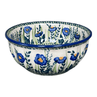 A picture of a Polish Pottery 6.5" Bowl (Bouncing Blue Blossoms) | M084U-IM03 as shown at PolishPotteryOutlet.com/products/6-5-bowl-bouncing-blue-blossoms