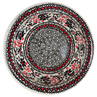 A picture of a Polish Pottery 7.75" Bowl (Duet in Black & Red) | M085S-DPCC as shown at PolishPotteryOutlet.com/products/7-75-bowl-duet-in-black-red